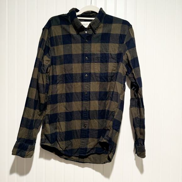 Abercrombie Fitch Soft AF Plaid Flannel Shirt Navy Blue Green Mens Medium - Picture 1 of 5